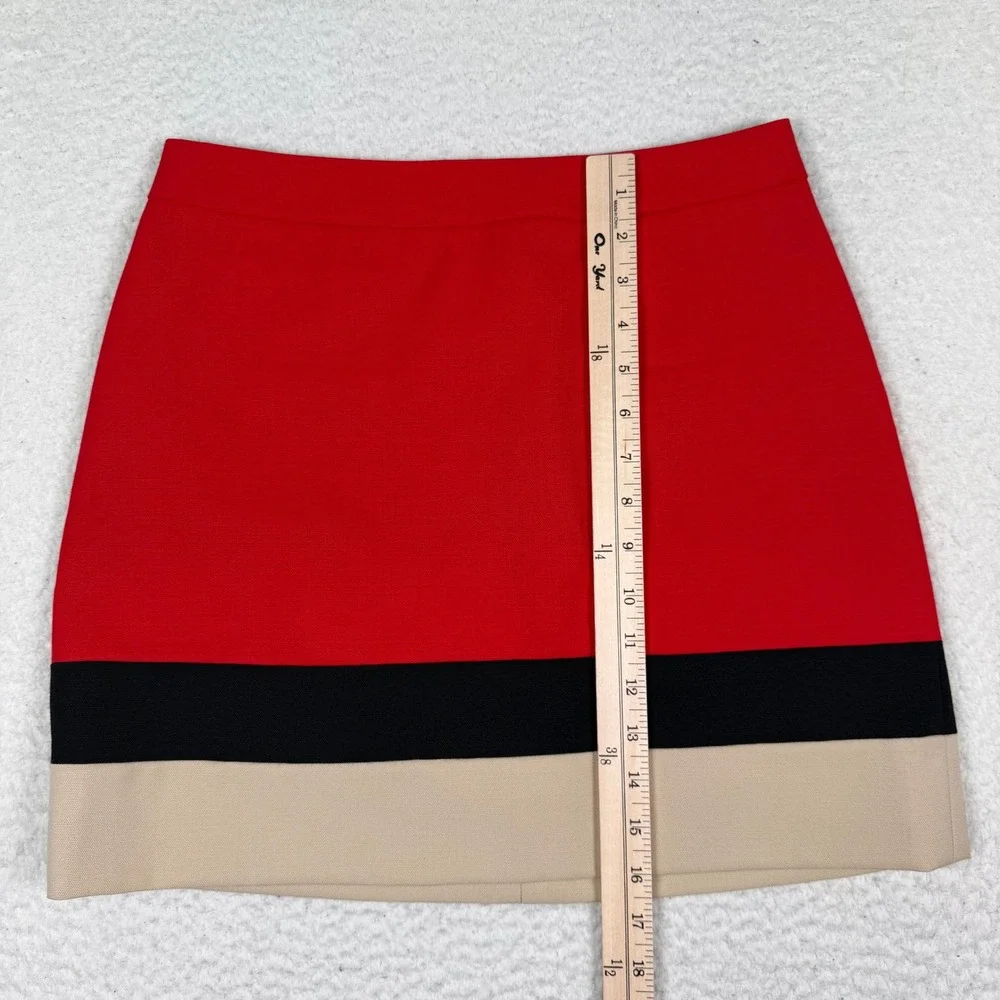Kate Spade Colorblock Mini Skirt Size 6 Red Black Tan Wool A-Line Preppy Mod